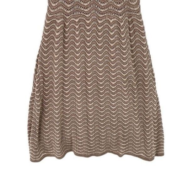 Galeria Tricot Tan White Striped Off The Shoulder Crochet Knit Maxi Dress Small - Picture 3 of 9